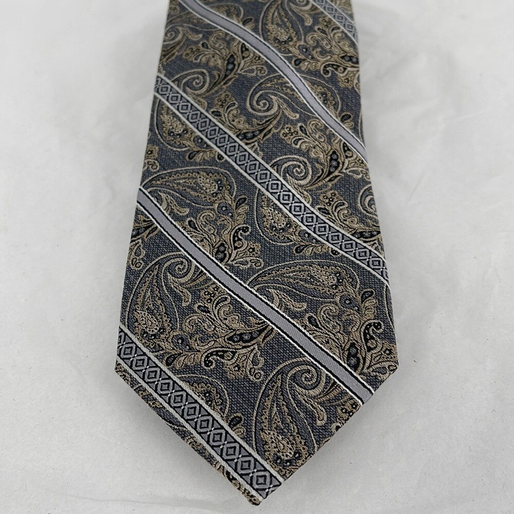 Pronto Uomo Platinum 100% Silk‎ Tie Blue & Gray EUC